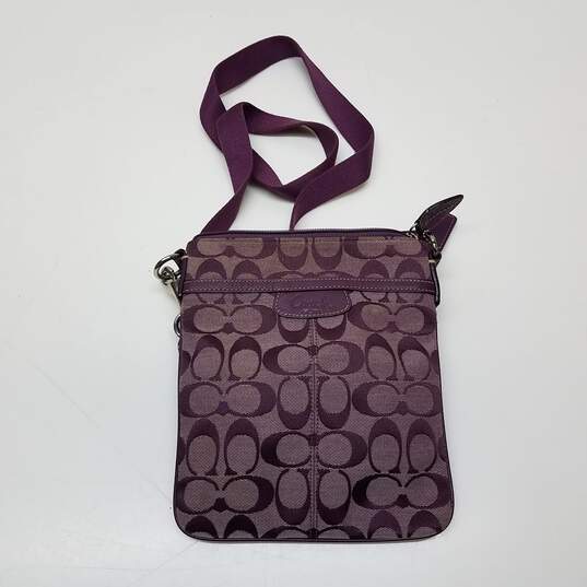 Coach Signature Jacquard Logo Magenta Purple Crossbody Bag image number 1