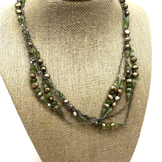 Designer Silpada 925 Sterling Silver Green Pearl Jade Chain Necklace image number 1
