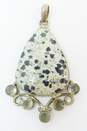Artisan 925 Dalmatian Jasper Teardrop Cabochon & Smoky Glass Scrolled Pendant 19.4g image number 1
