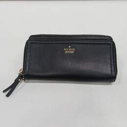 Kate Spade Black Pebbled Leather Double Zip Around Wallet