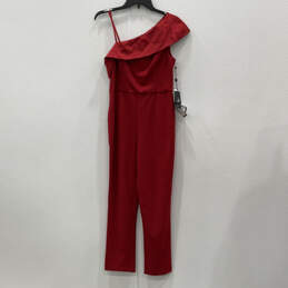 NWT Womens Red Ruffled One Shoulder Side Zip One-Piece Jumpsuit Size 6 alternative image