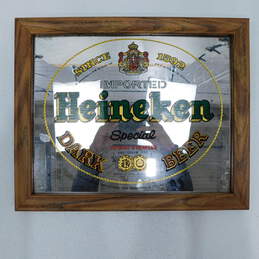 Vintage Framed Heineken Home/Bar Dark Beer Mirror Sign