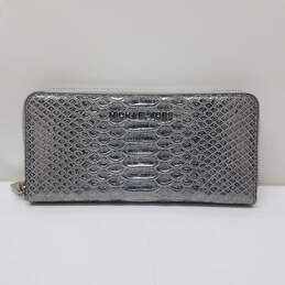 Michael Kors Silver Metallic Snake Print Clutch Wallet Card Carrier