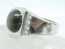 Vintage 10K White Gold Star Sapphire Cabochon 0.16 CTTW Diamond Ring 10.5g alternative image