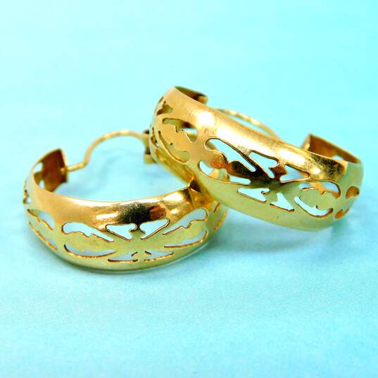 Fancy 14k Yellow Gold Etched Hoop Earrings 4.5g image number 1