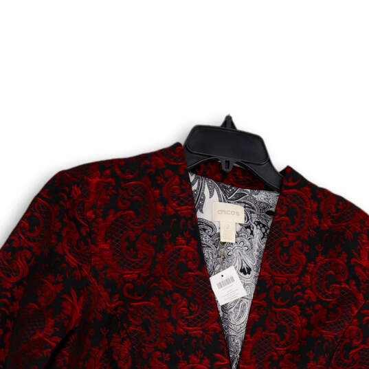 NWT Womens Red Black Paisley Long Sleeve One Button Blazer Jacket Size 2 image number 3
