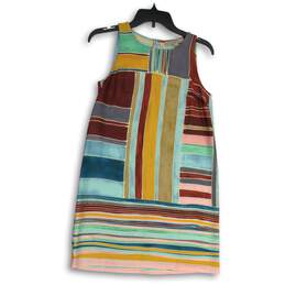 Loft Womens Multicolor Colorblock Round Neck Back Zip Sheath Dress Size XS