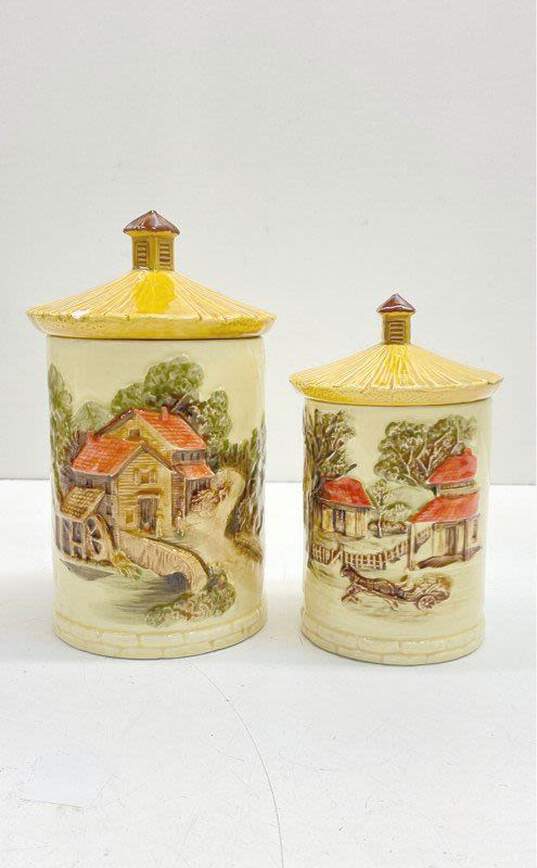 Sears Roebuck and Co. 3 Pc. Set Vintage Ceramics 2 Canisters 1 Utensils Holder image number 2