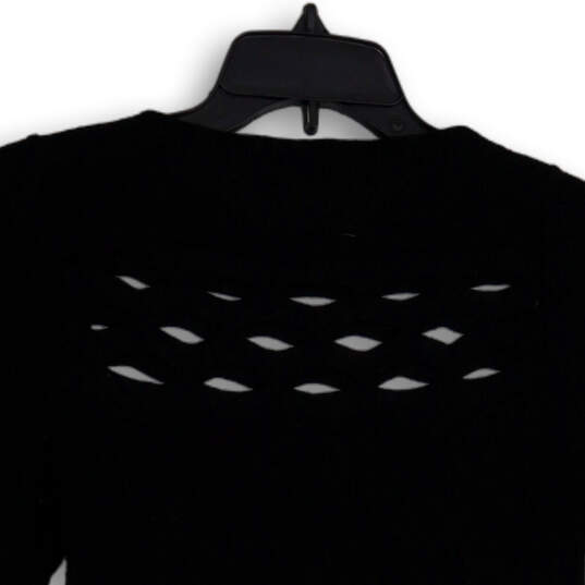 Womens Black Knitted Round Neck Cutout Pullover Sweater Dress Size Medium image number 4