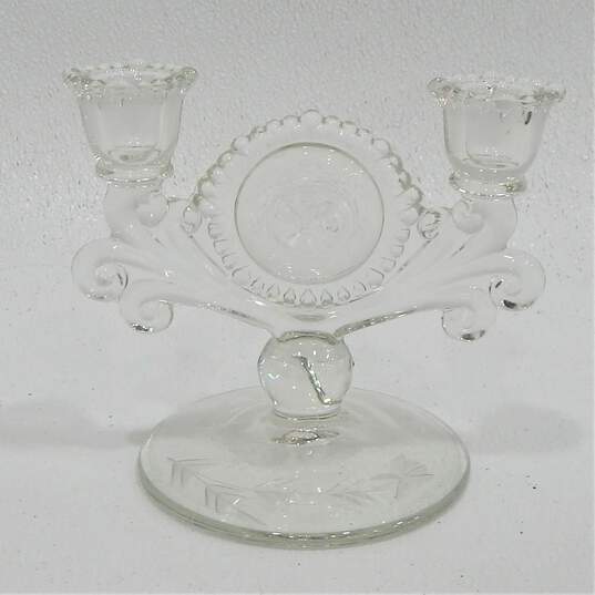 Vintage Paden City Glass Gazebo Crystal Pair Of Double Candlestick Holders image number 5