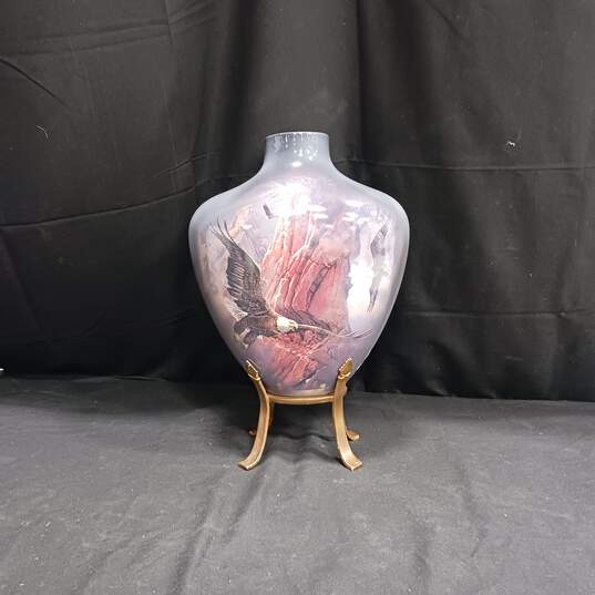 Ted Blaylock Painted Porcelain Art Vase w/Stand image number 1