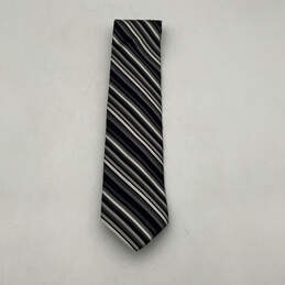 Mens Black White Striped Formal Adjustable Keeper Loop Designer Necktie