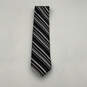 Mens Black White Striped Formal Adjustable Keeper Loop Designer Necktie image number 1