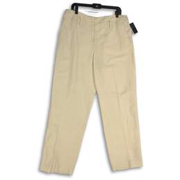 NWT Kasper Womens Tan Flat Front Slash Pocket Straight Dress Pants Size 14
