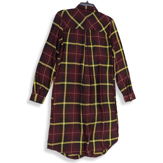 NWT Womens Multicolor Plaid Long Sleeve Front Button Shirt Dress Size S image number 2