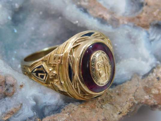 Vintage 10K Gold Ruby Cabochon & Black Enamel Class Ring 4.9g image number 2