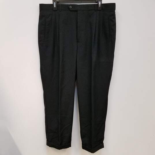 Mens Black Wool Blend Pleated Front Straight Leg Dress Pants Size 38x30 image number 2