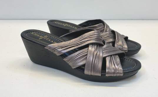 Cole Haan Silver Leather Wedge Sandals Shoes Size 5 B image number 1