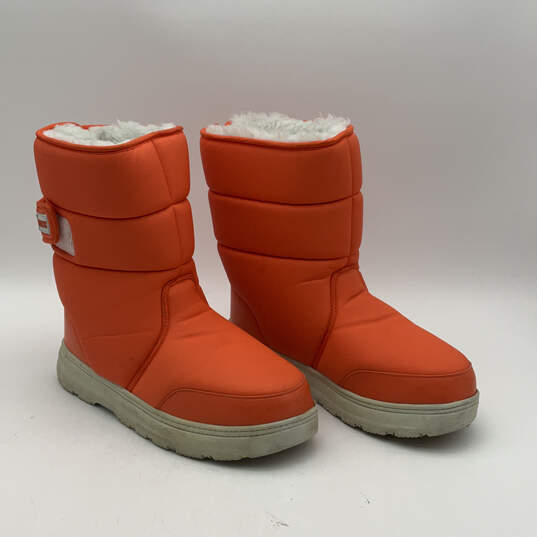 Womens Orange Puffy Round Toe Adjustable Strap Ankle Snow Boots Size 9M image number 3