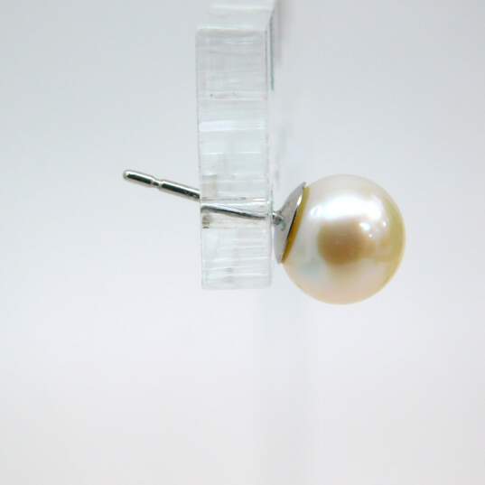 Elegant 14K White Gold Faux Pearl Stud & Drop Earrings 3.4g image number 3