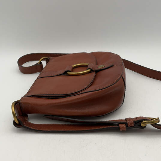 Womens Brown Leather Adjustable Strap Inner Pocket Crossbody Bag Purse image number 5