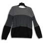 Womens Gray Black Knitted Crew Neck Long Sleeve Pullover Sweater Size M image number 1
