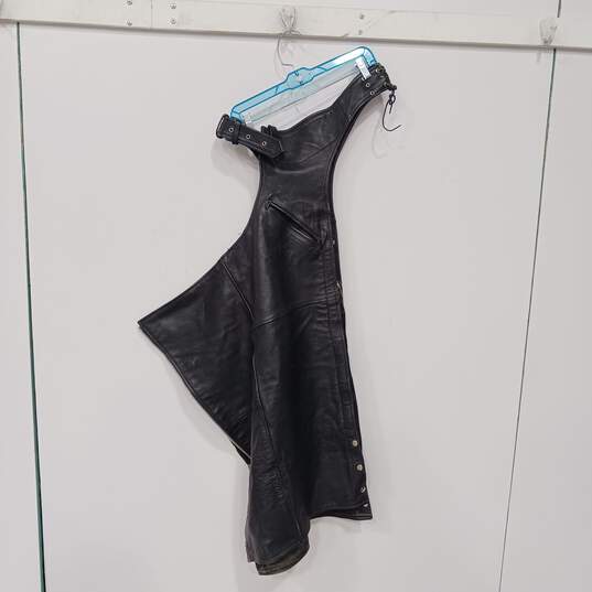 Unik Ultra Black Leather Motorcycle Chaps Size S image number 1