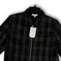 Womens Black Plaid Long Sleeve Pocket Collared Full-Zip Cropped Jacket Sz M image number 3