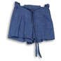 Womens Blue Pleated Front Chambray Denim Tie Waist Paperbag Short Size 2 image number 1
