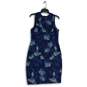 Womens Blue Floral Sleeveless Round Neck Back Zip Sheath Dress Size 12P image number 1