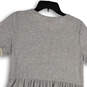 NWT Womens Gray Pleated Round Neck Short Sleeve Pullover Mini Dress Size M image number 4