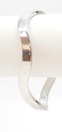 Artisan 925 Modernist Nested Open Teardrop Drop Earrings & Wavy Hinged Bangle Bracelet 30.4g alternative image