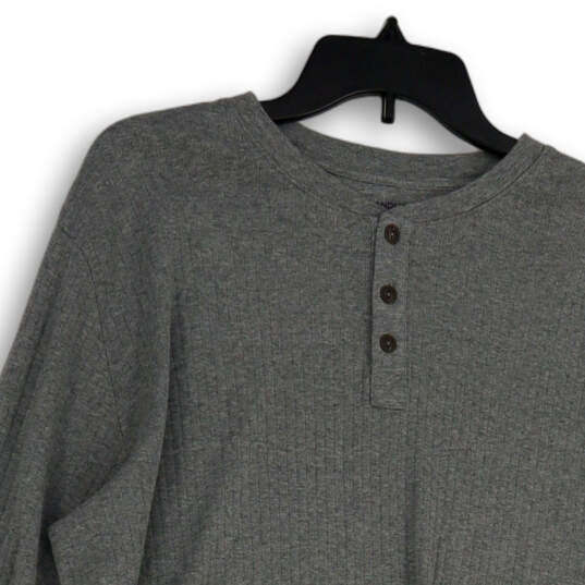 Mens Gray Henley Neck Long Sleeve Winter Pullover T-Shirt Size Large image number 3