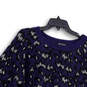 Womens Blue Printed Round Neck Long Sleeve Knitted Pullover Sweater Size XL image number 3