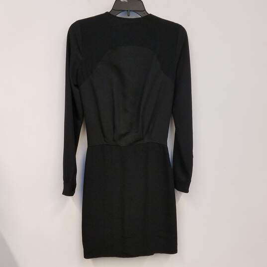 Womens Black Long Sleeve Surplice Neck Side Zip Mini Dress Size 2 image number 2