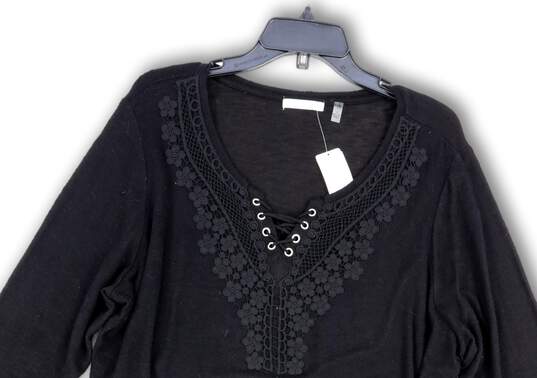 NWT Womens Lace Black Long Sleeve Stretch Pullover Blouse Top Size 1X image number 3