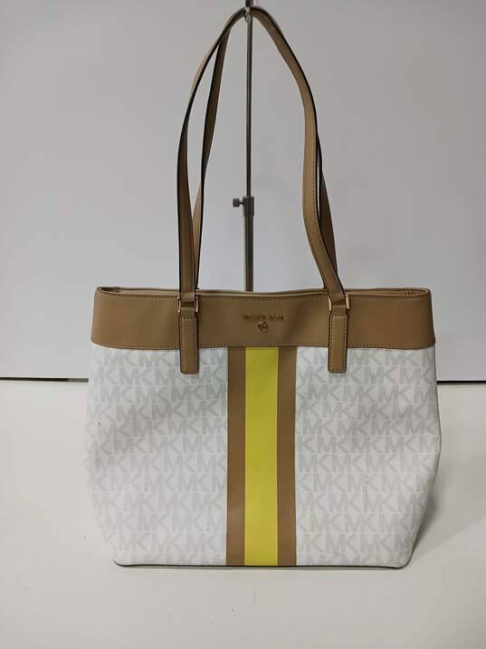 Women's White & Brown Leather Michael Kors Purse image number 1