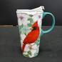 2 Evergreen Ceramic Red Bird Themed Travel Tumblers W/ Lid image number 6