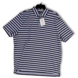 NWT Mens Blue Striped Short Sleeve Spread Collar Polo Shirt Size X-Large