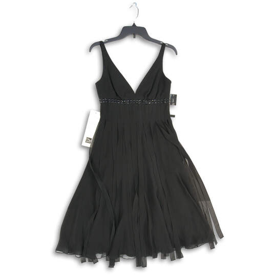 NWT Womens Black Sleeveless Pleated V Neck Back Zip Fit & Flare Dress Sz 2 image number 1