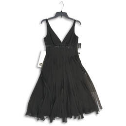 NWT Womens Black Sleeveless Pleated V Neck Back Zip Fit & Flare Dress Sz 2