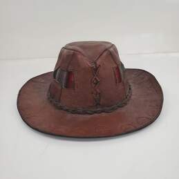 Hand-made Leather Akubra Style Hat w/ Folk Art Embossing