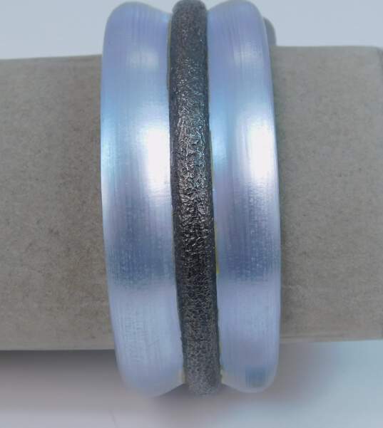 Alexis Bittar Textured Gunmetal Accent Light Blue Grey Lucite Hinged Statement Bangle Bracelet 77.9g image number 1