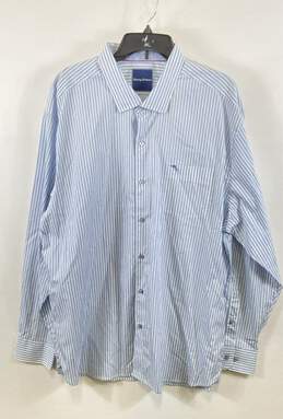 NWT Tommy Bahama Mens Blue White Cotton Striped Button-Up Shirt Size 2XL