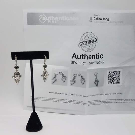 Givenchy Authentic Silver Tone Crystal Lever Back Dangle Earrings w/COA 10.6g image number 5