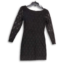 Womens Black Floral Lace Long Sleeve V-Neck Back Zip Sheath Dress Size 0 alternative image