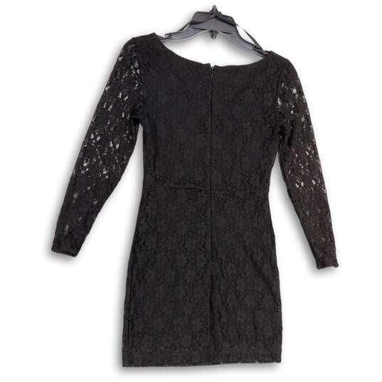 Womens Black Floral Lace Long Sleeve V-Neck Back Zip Sheath Dress Size 0 image number 2