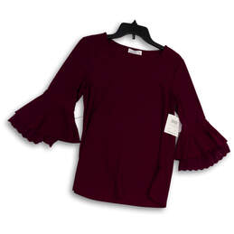 NWT Womens Red 3/4 Bell Sleeve Round Neck Pullover Blouse Top Size S/P