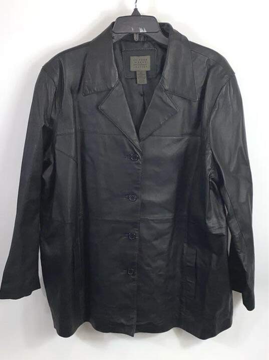 John Paul Richard Women Black Leather Jacket Sz 22 image number 1