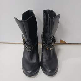 Fossil women's Black Leather Heeled Harness Boots Size 8